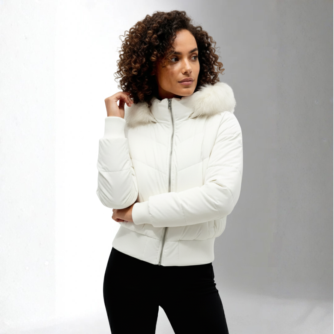 Women’s White Puffer Jacket with Hood | Ciara Wear