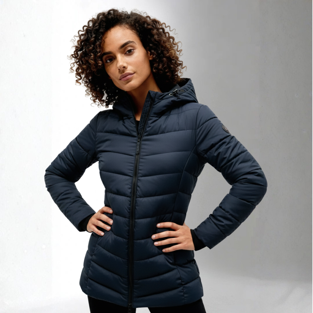 Women’s Navy Quilted Hooded Winter Jacket