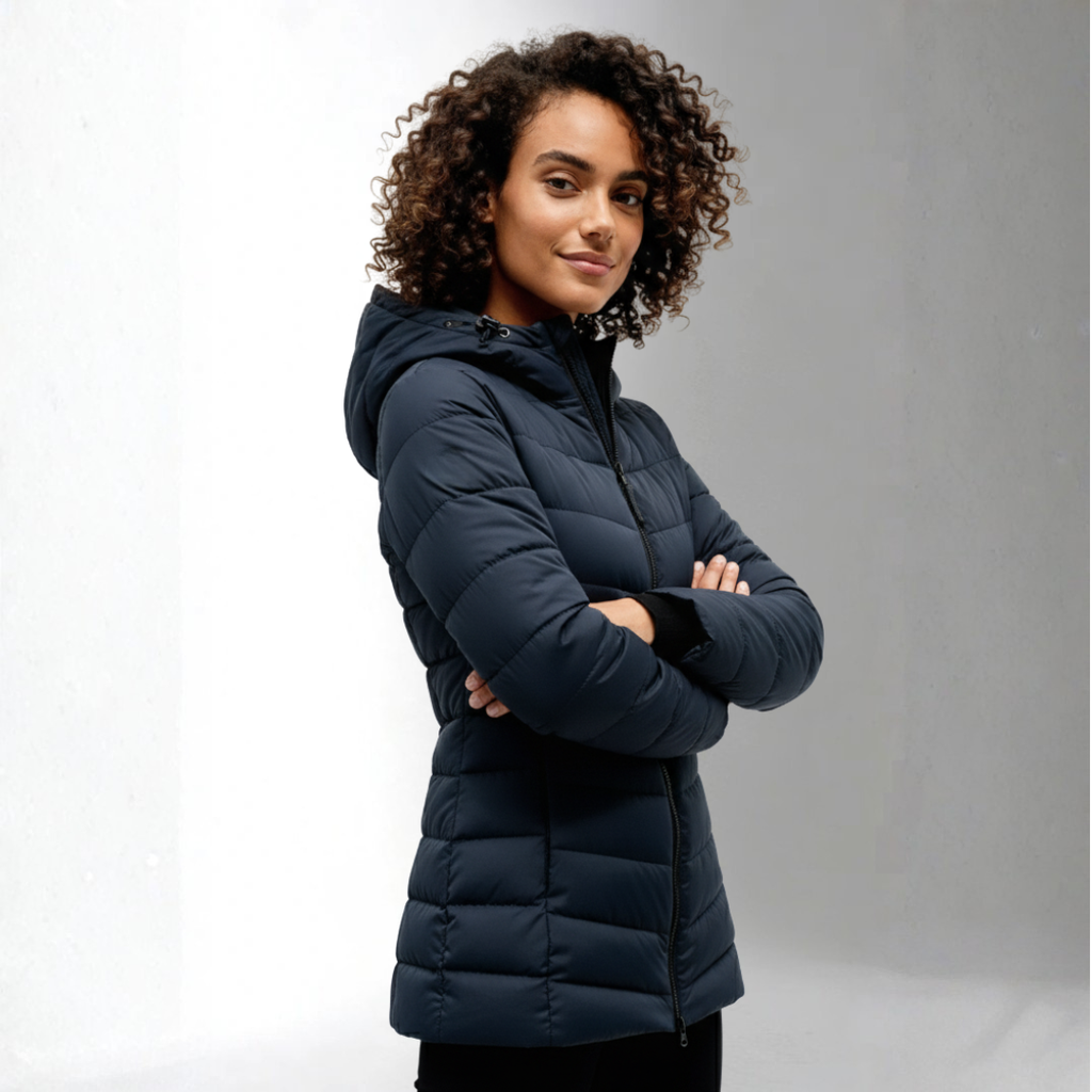 Women’s Navy Quilted Hooded Winter Jacket