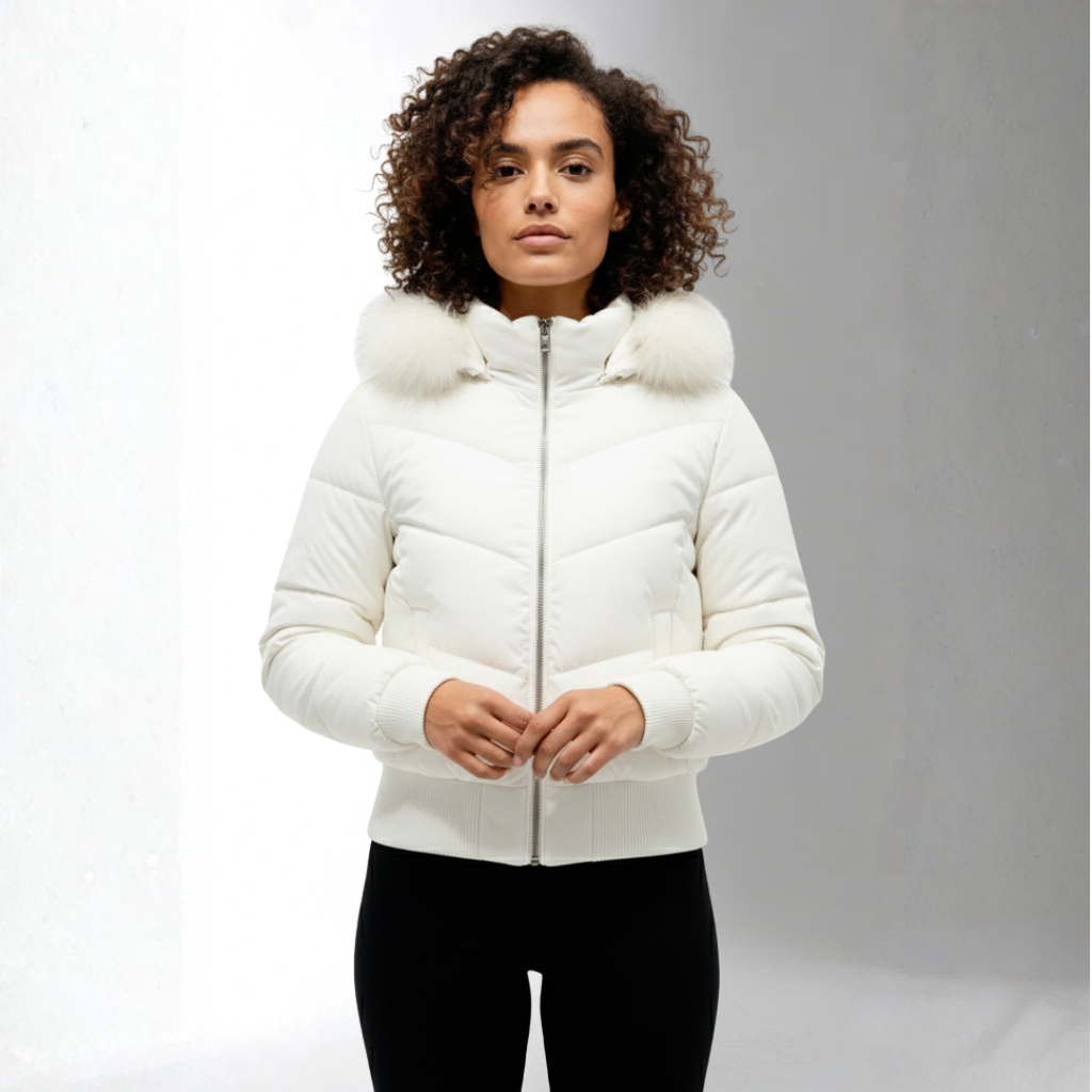 Women’s White Puffer Jacket with Hood | Ciara Wear