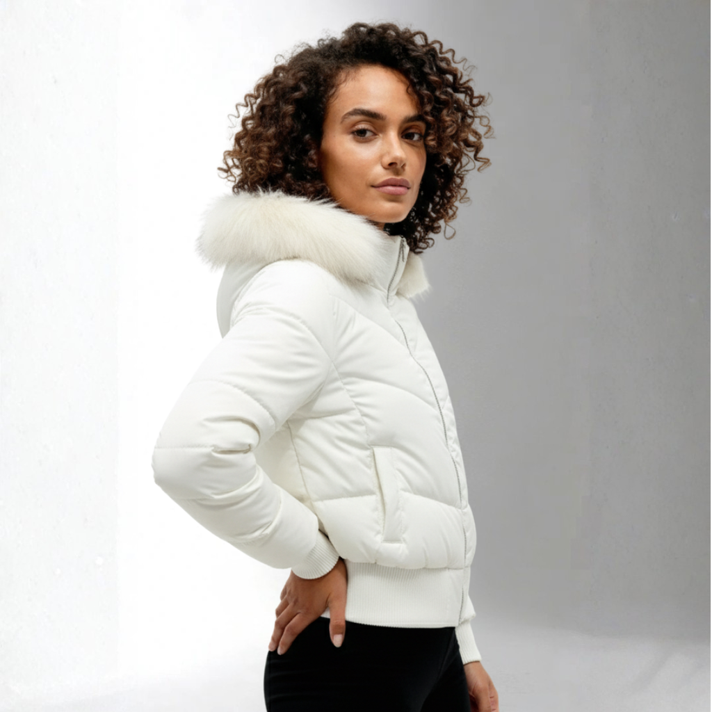 Women’s White Puffer Jacket with Hood | Ciara Wear