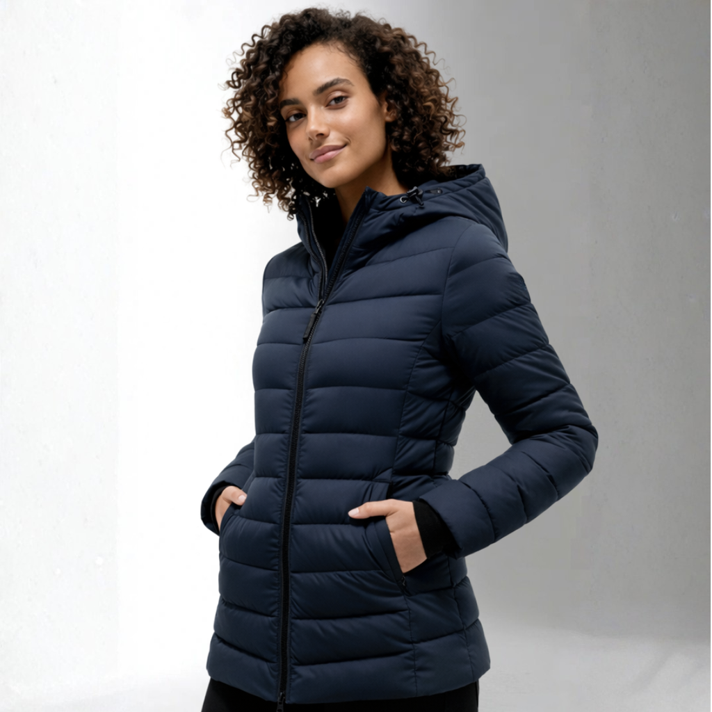 Women’s Navy Quilted Hooded Winter Jacket