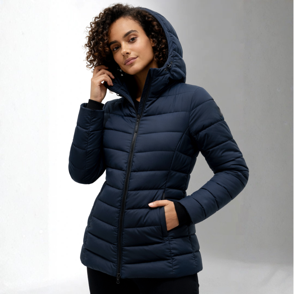 Women’s Navy Quilted Hooded Winter Jacket