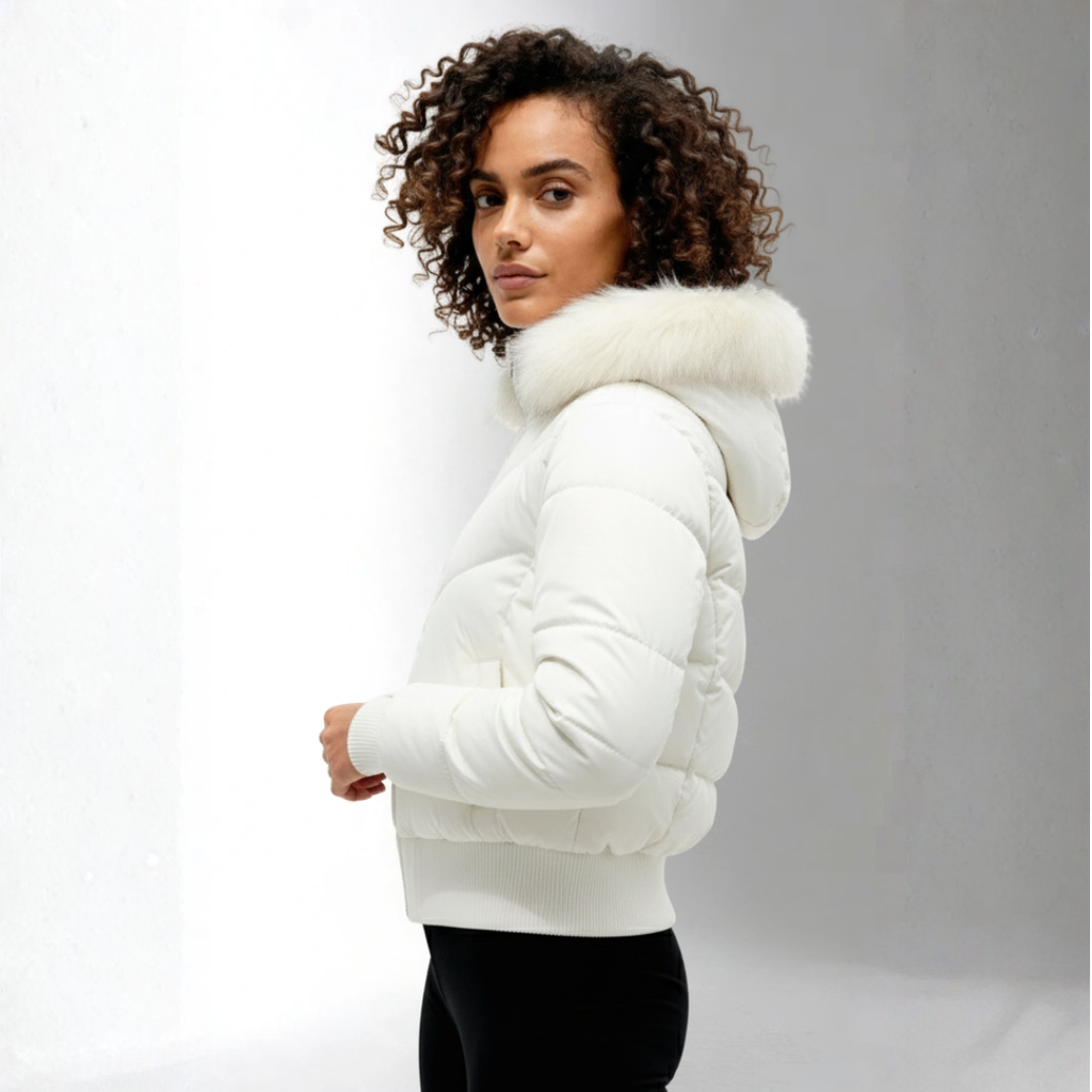 Women’s White Puffer Jacket with Hood | Ciara Wear