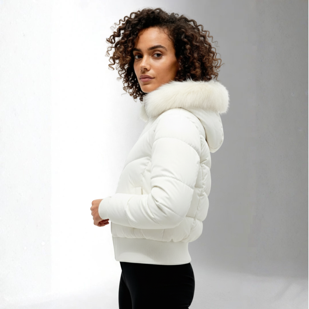 Women’s White Puffer Jacket with Hood | Ciara Wear